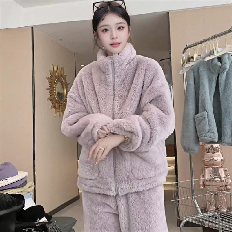 

Autumn and winter Korean warm velvet thickened warm homewear jacket loose homewear pajamas spot XXL