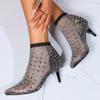 New Rhinestone Mesh Sexy High Heeled Sandals for Women 2025 Summer Openwork Fashion Big Size Pointed Toe Sandals