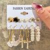6 Pair Gold Vintage Geometry Pearl Earrings Set Metal Twine Square Dangle Earrings