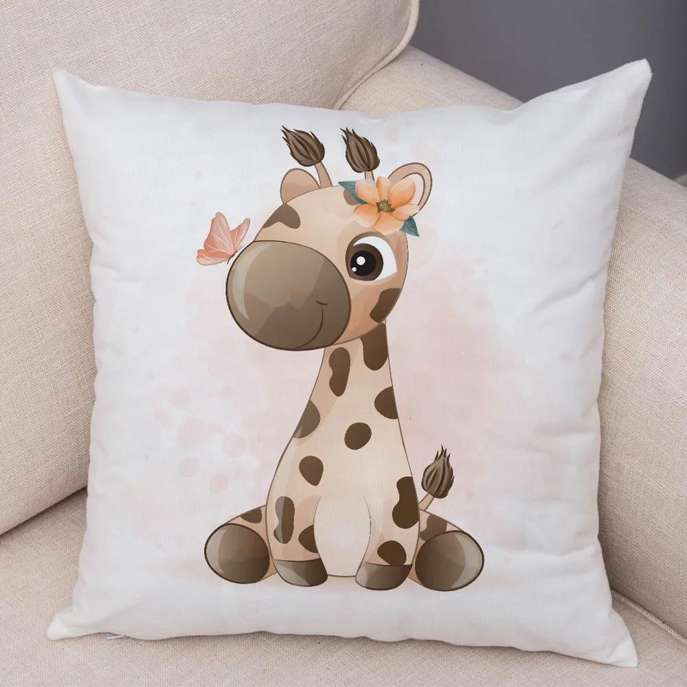 45x45cm Cute Giraffe Lion Cow Pillowcase Decorative Cartoon Animal Print Cushion Cover Children's Room Sofa Home