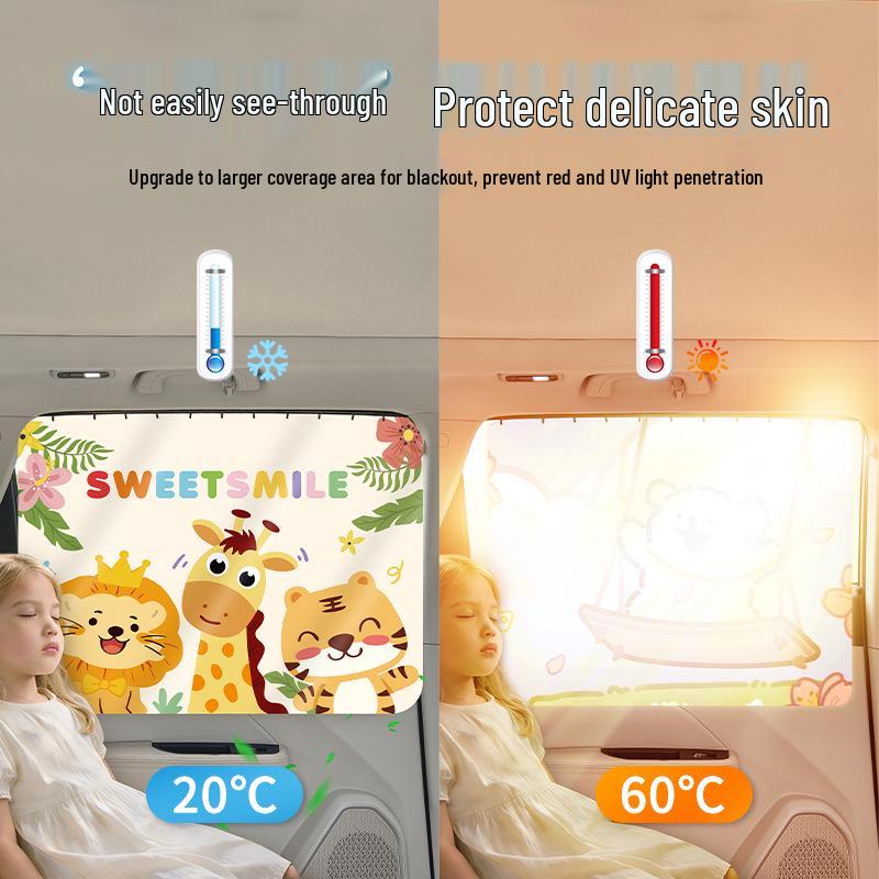 Cortina de Sol de Desenho Animado para Carro para Bebê - Isolamento Térmico e Privacidade