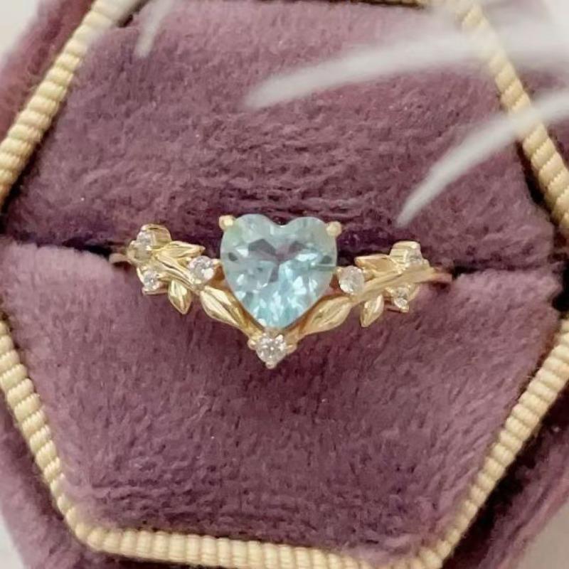 Exquisite Inlaid with Blue White Stone Gold Color Heart Flower Rings Party Rings for Women Jewelry