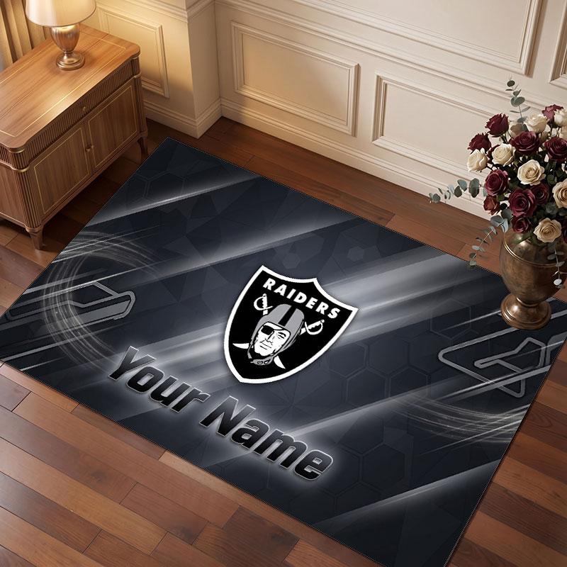 Tappeto in Cristallo Vellutato Personalizzato Las Vegas Raiders, Tappeto Morbido Antiscivolo con Testo Nome Personalizzato per Soggiorno Camera da Letto