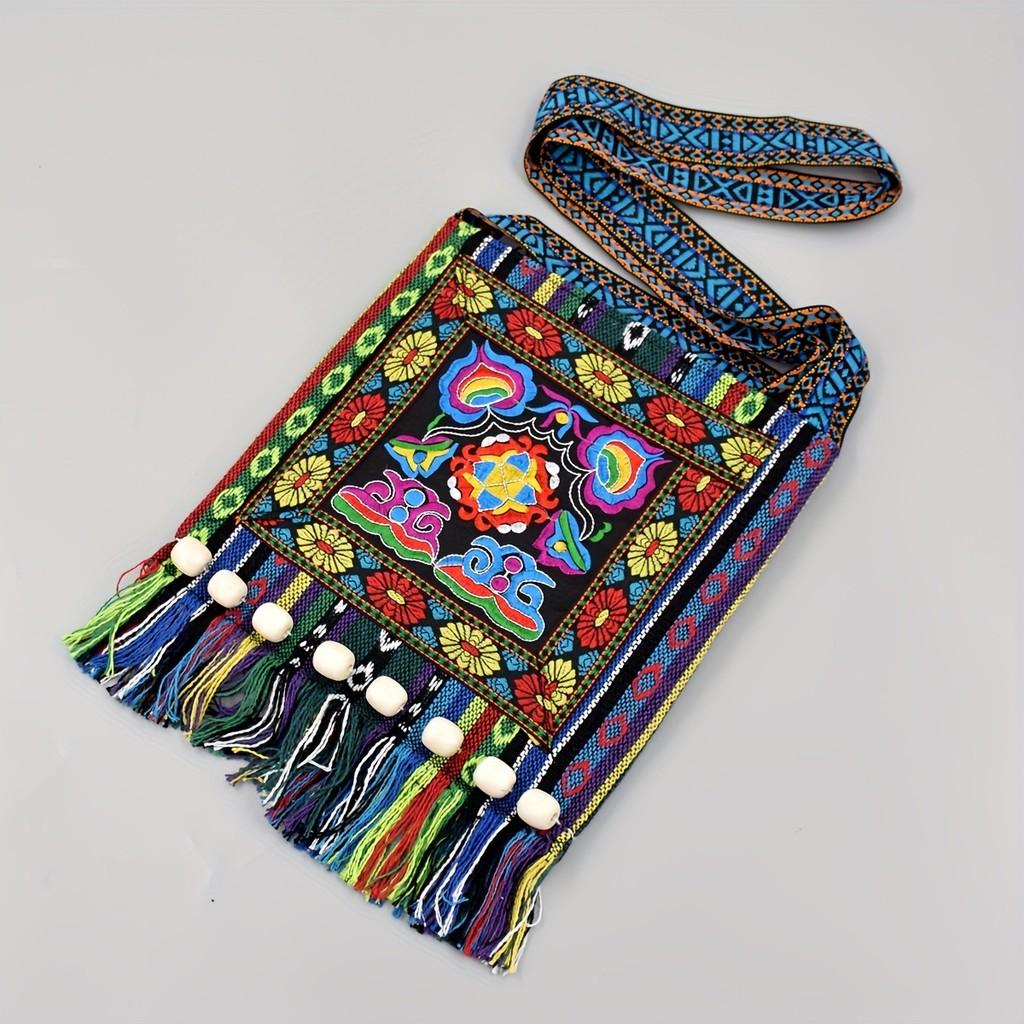 Ethnic Style Small Square Bag With Zipper Closure For Womens Fashion Accessory