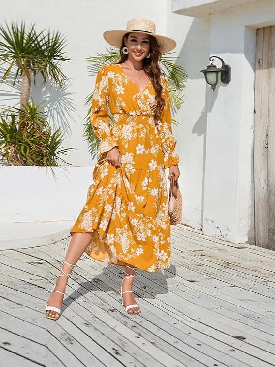 2025 Early Autumn Slim-Fit Cinched Waist Printed Dress for Women XL