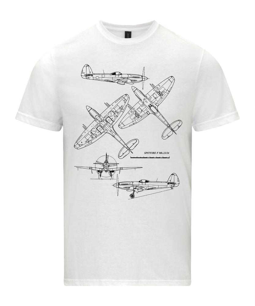 Spitfire Fighter Aircraft Technical Drawing Blueprint WW2 RAF TShirt 2XL