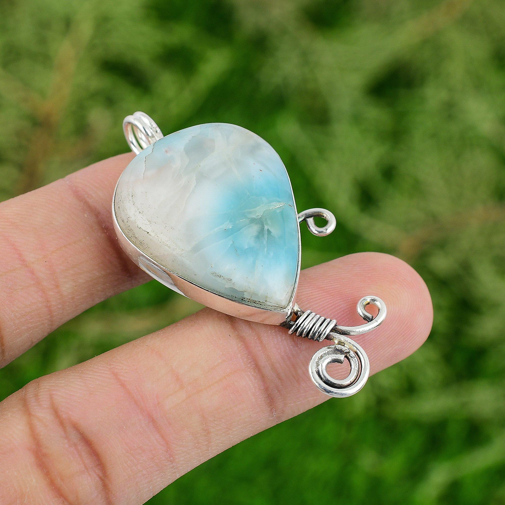 

Daughters Day Deal 925 Silver Pear Natural Larimar Throat Chakra Pendant Jewelry