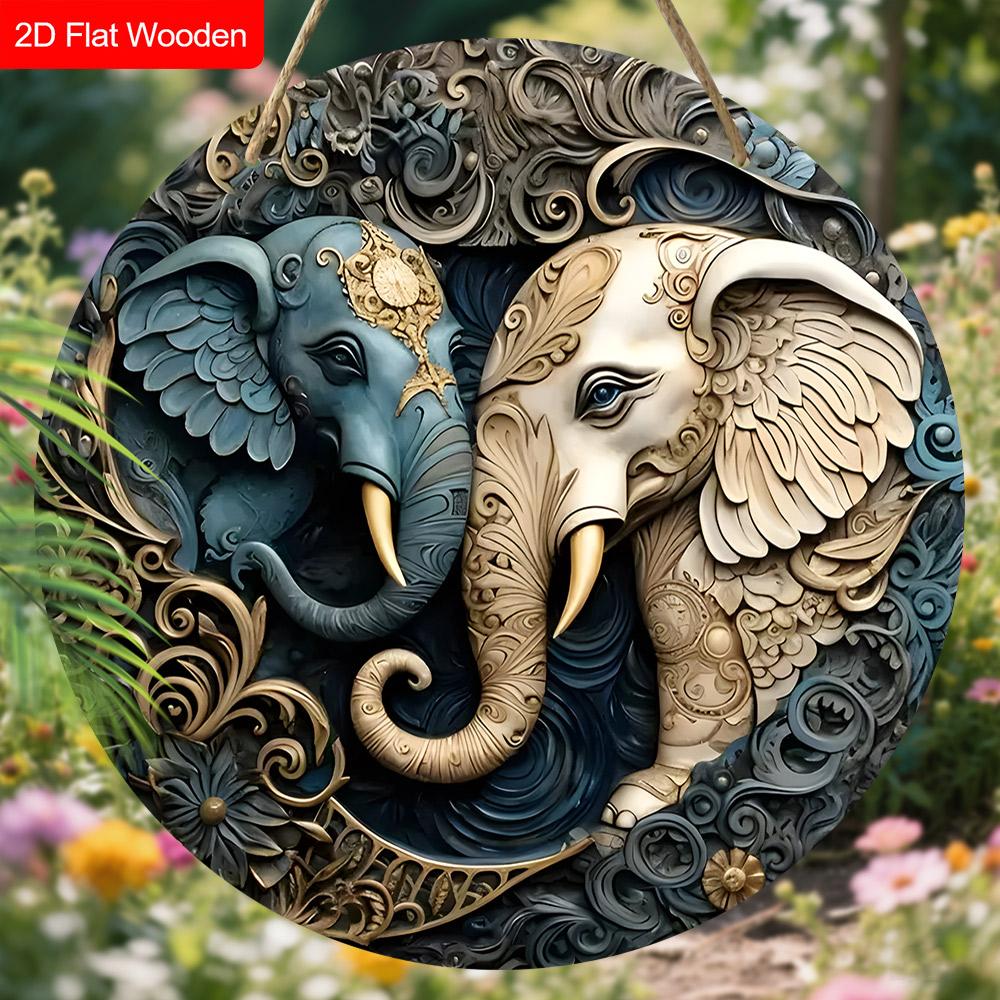 Diwali Wooden Sign with Elephant Faced Buddha Pattern - Decorative Signs & Plaques - Ideal for Home, Holiday Decor