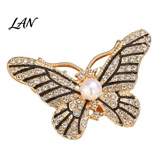 Oxidation Resistant Brooch Faux Pearl Rhinestone Butterfly Brooch, Women Girls Alloy Lapel Electroplated Pin Pin, Sweater Cardigan Coat Clothing