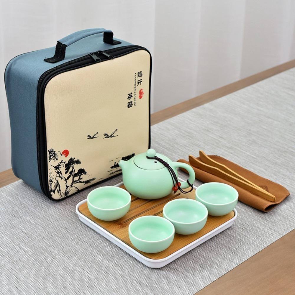 9pcs/Set Ceramic Teacup Teapot Set With 4 Tea Cup Travel Teapot Chinese Gongfu Tea Set  Picnic