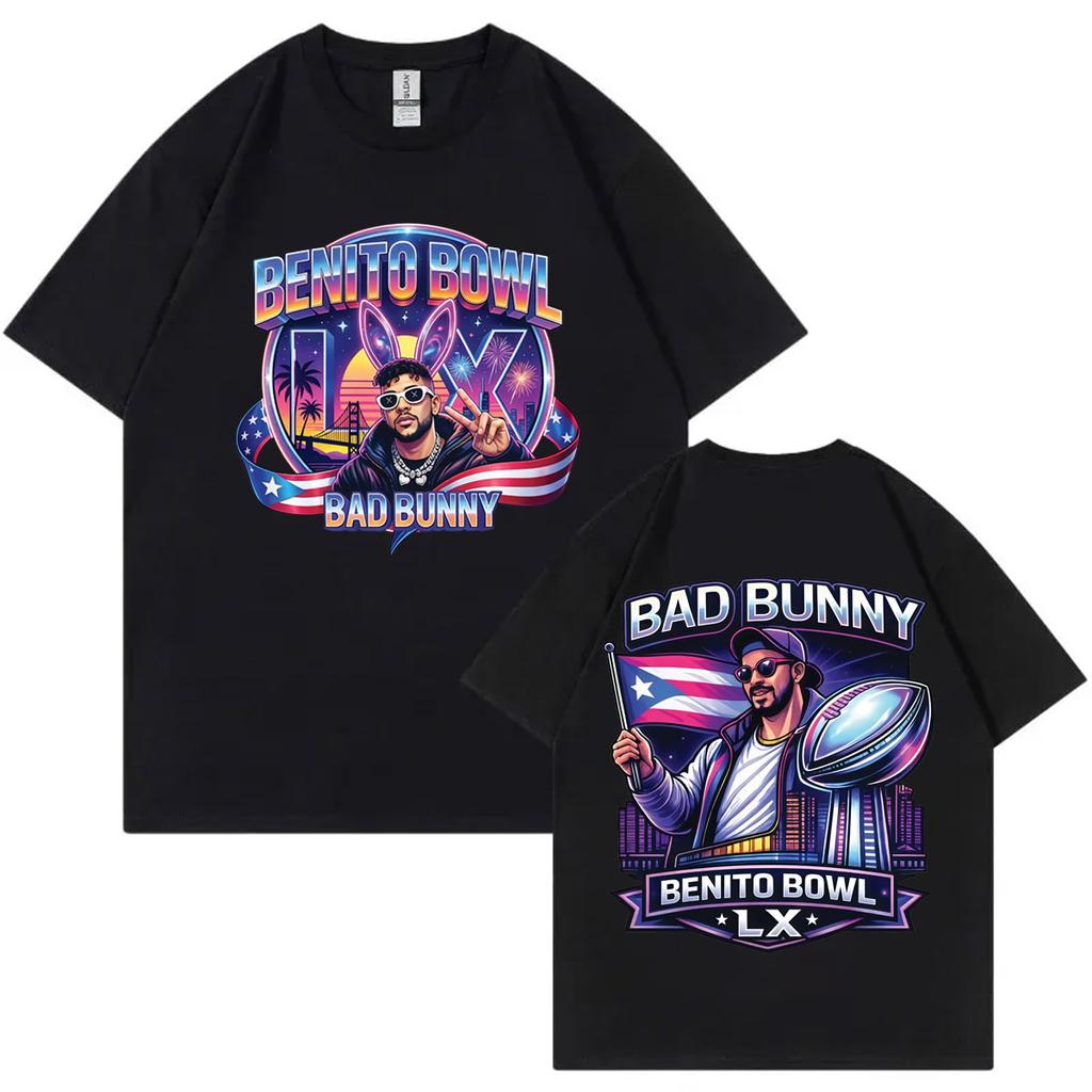 Rapper Bad Bunny Doppelseitiges Grafik-T-Shirt Herren Damen Mode Y2k Übergroßes T-Shirt Sommer Lässig Baumwolle Kurzarm-T-Shirts