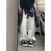 Women's Autumn White Plaid Patchwork Ruffle High-Waist Wide-Leg Jeans