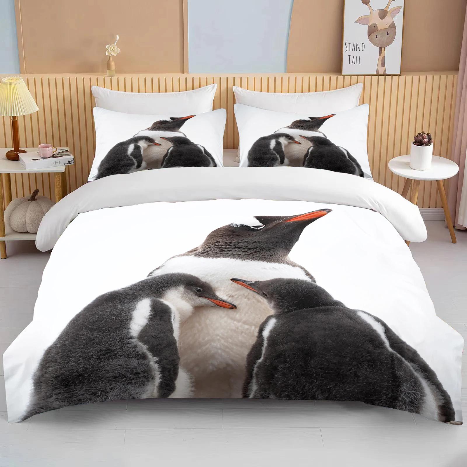 

Комплект постельного белья Cute Penguin из 3 предметов, двуспальная кровать размера «king size», пододеяльник из микрофибры или полиэстера, детский комплект постельного белья US Twin(172x218cm) чистый