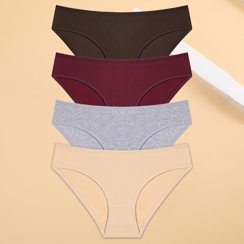 4 ks/sada Kalhotky pro ženy se sníženým pasem, sexy bavlněné kalhotky pro ženy, jednobarevné spodní prádlo, kalhotky pro dívky, měkké spodní prádlo