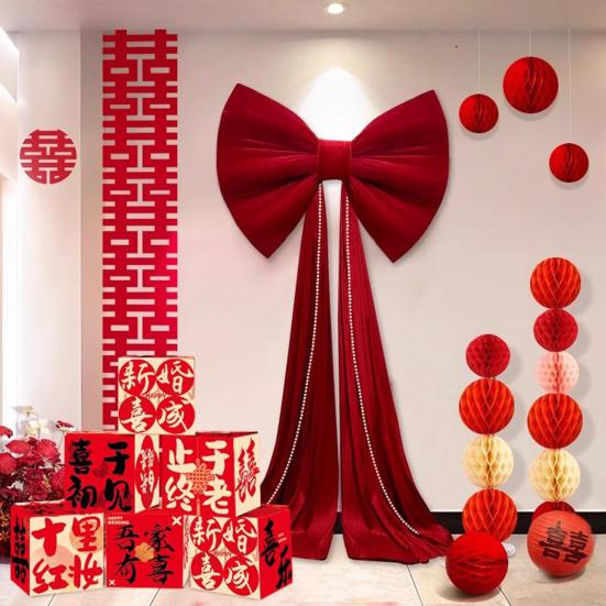 Extra Nagy Piros Bársony Masni Piros Bársony Csokornyakkendő Karácsonyi Dísz Arany Metál Szállal Fa Girland Ünnepi Dekoráció