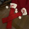Y2K Women Knit Leg Warmer Christmas Plush Bow Furry Trim Srunch Long Boot Socks
