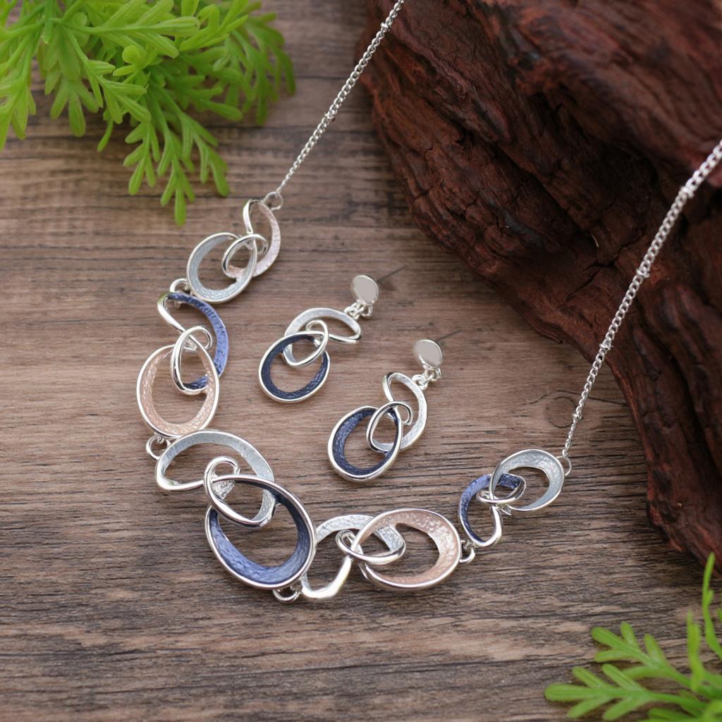 New Color Painting Oil Hollow Geometric Stud Earrings Necklace Set Women's Fashion High Sense Irregular Necklace