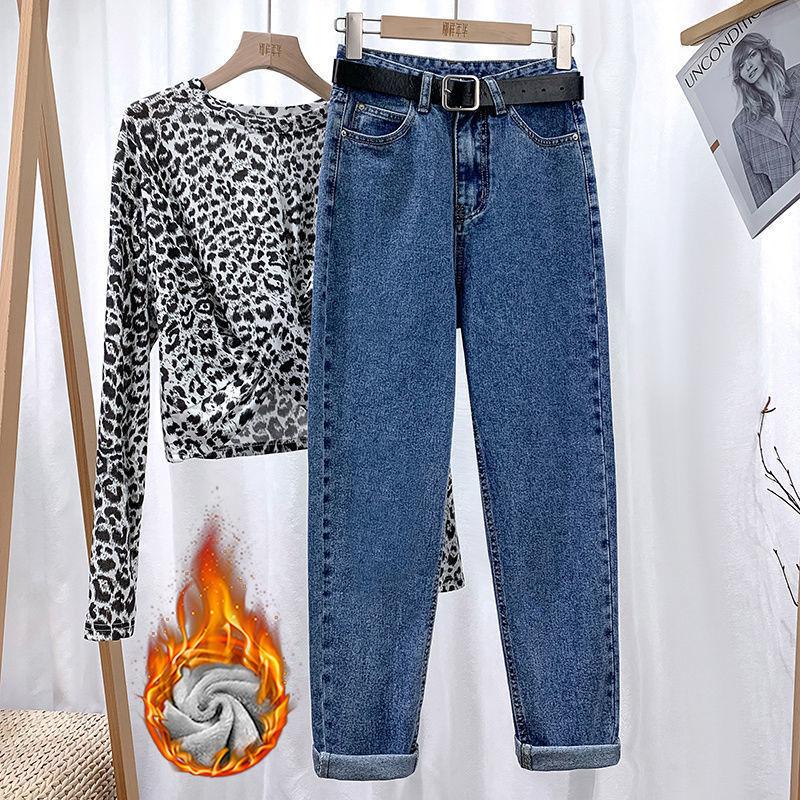 Skinny velvet jeans for women, new autumn and winter loose straight student Harlan pants for women