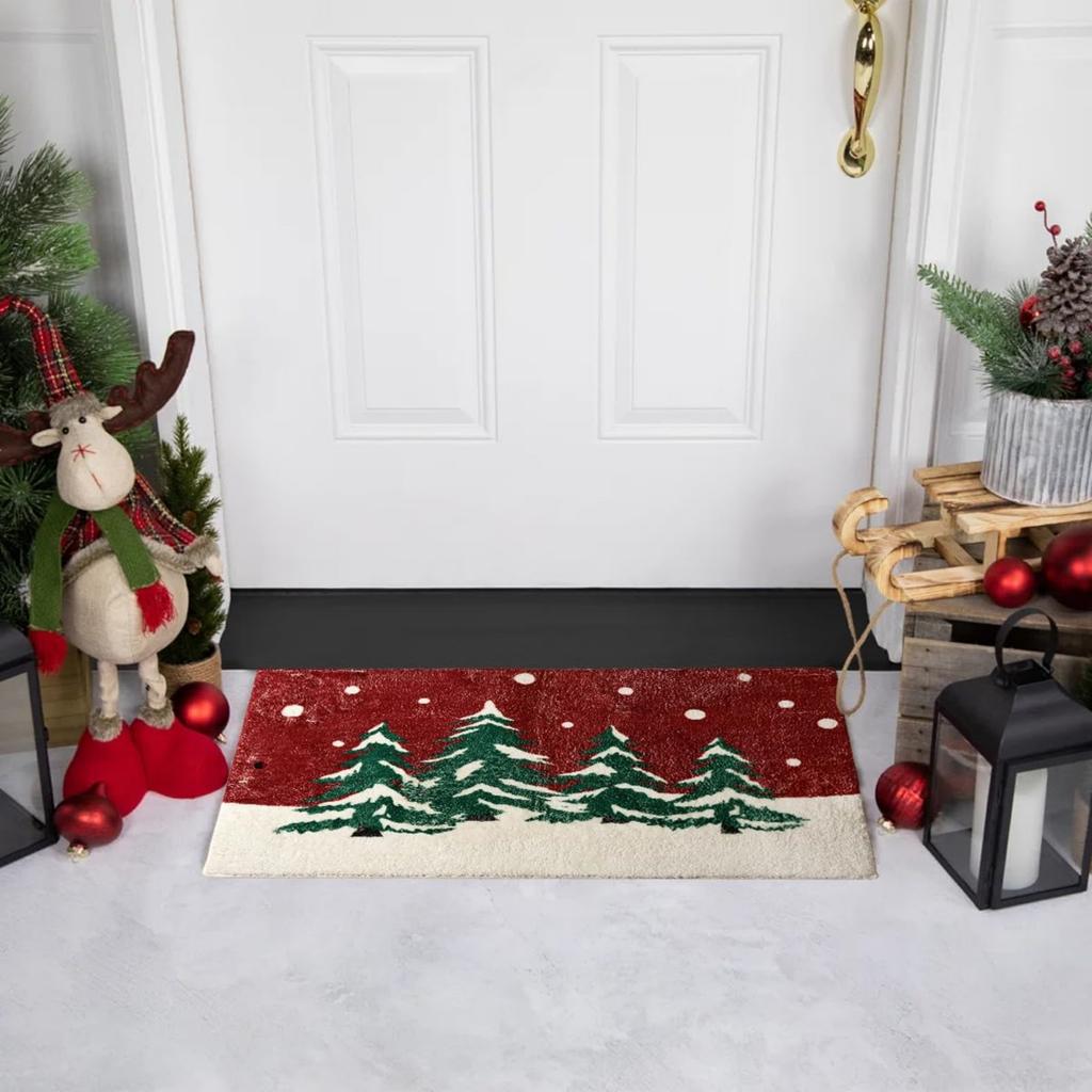 Christmas Bathroom Rugs: Non- Christmas Tree Door Mat, Soft Red Bathroom Rug, Absorbent Washable Bath Mat