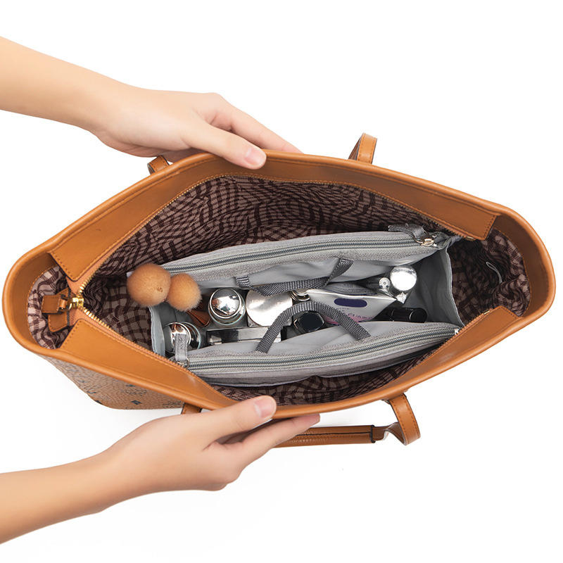 Fashion Travel Tote Bag Shaper Insert with Handles Large Capacity Purse Organizer Liner Bag Multifunctional Cosmetic Bag