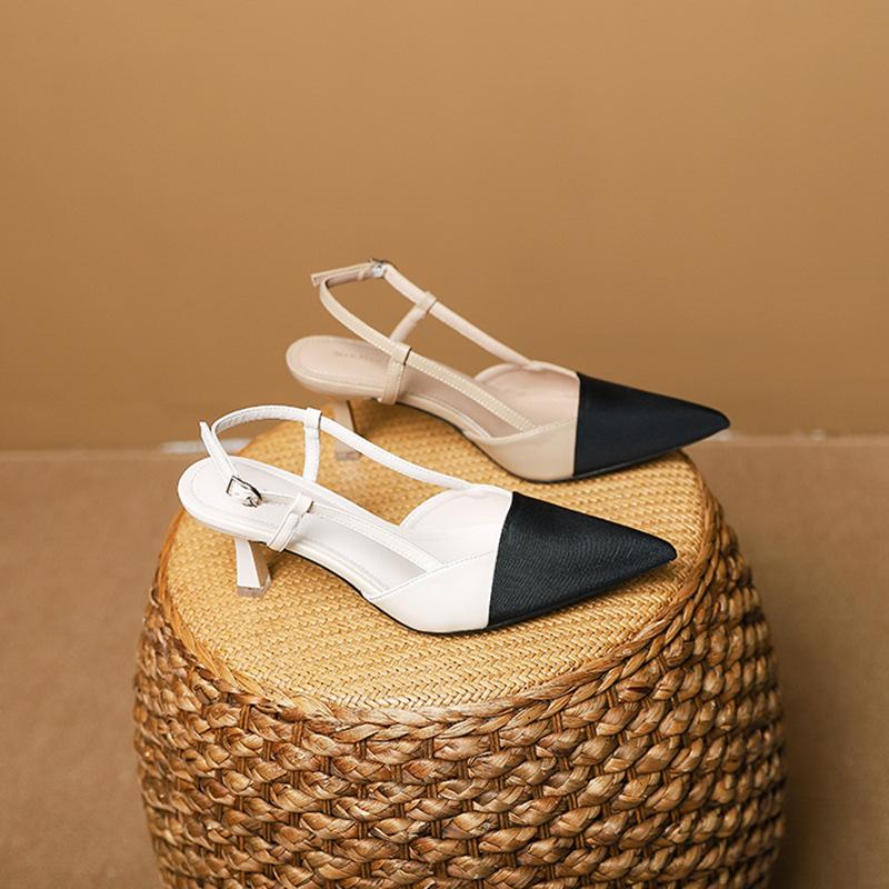 699-81 Französische Spitzkopf-Farblich passende Sandalen mit dünnem Absatz, neuer Temperament-Taschenkopf, leere High Heels, modische Damenschuhe