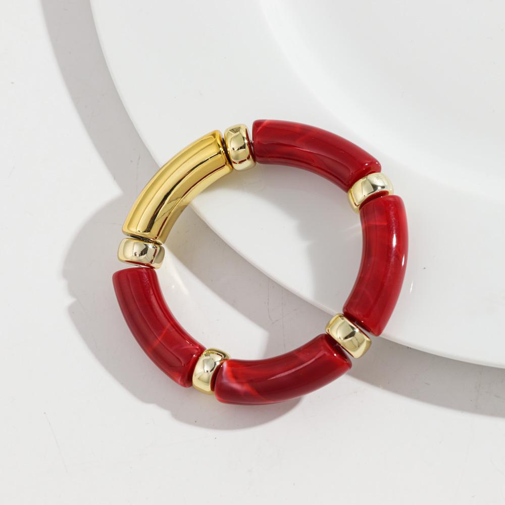 Leopard Colorful Bamboo Curved Tube Bracelets for Women Men Punk Resin Thick Beaded Elastic Stackable Bangles Retro Jewelry Gift