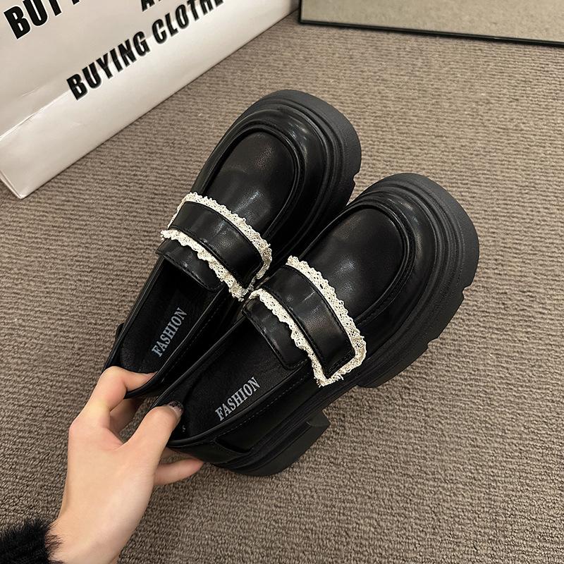 Japanese Jk Round Head Brown Small Leather Shoes Women's 2025 Spring New College Style Loafers Thick Sole Heightening Skirt
