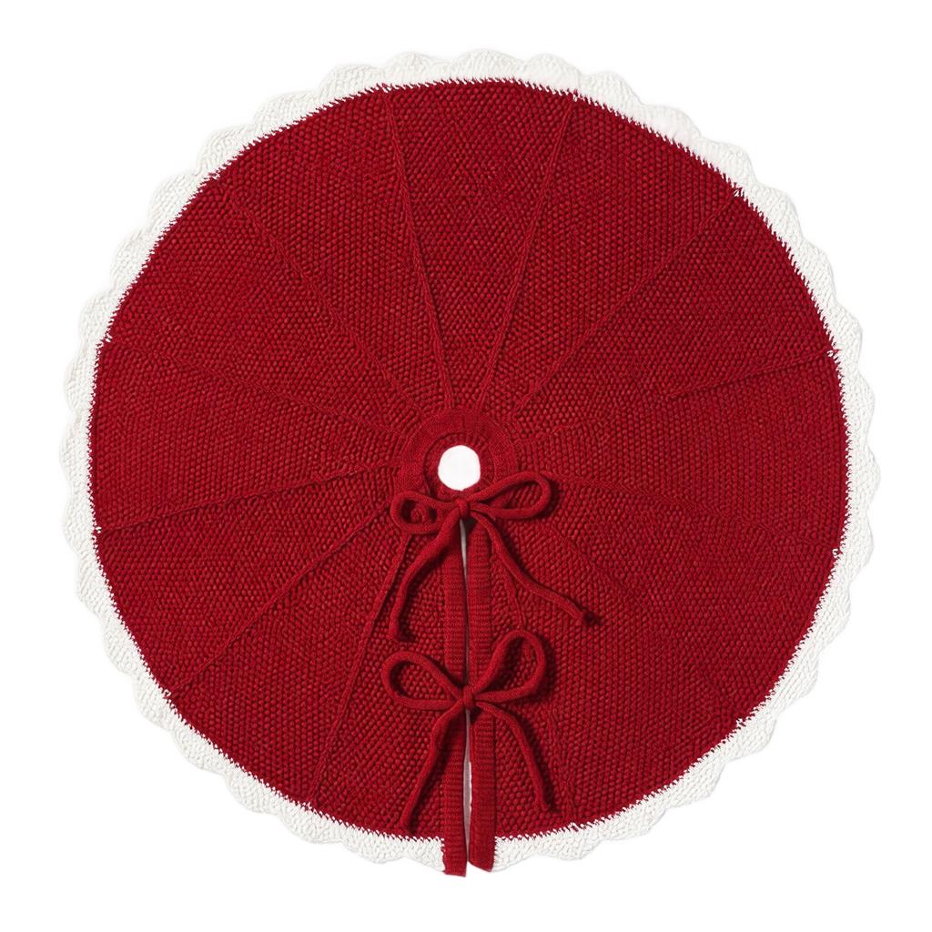 Knitted Christmas Tree Skirt with Petal Design, Inch Tree Base Cover for Holiday Christmas Decor