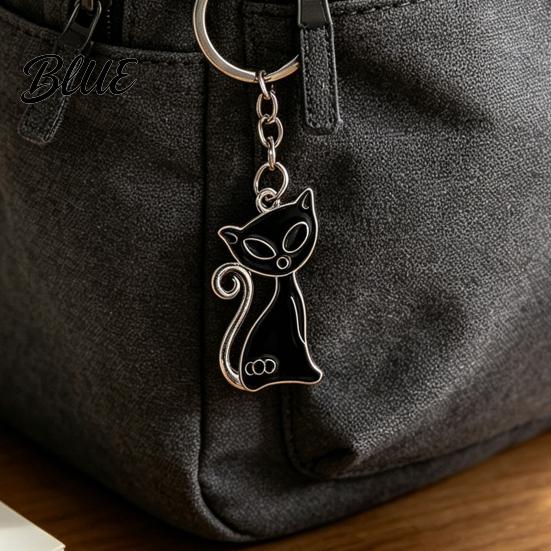 Lightweight Key Ring 2Pcs Black White Cat Keychain for Backpacks Oil Dripping Enamel Zinc Alloy Holder Kitten Ring Metal Bag Schoolbag Charm