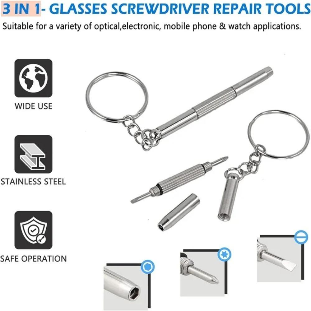 3 In 1 Eyeglass Screwdrivers Repair Kit with Keychain Watch Repairs Glasses Screwdriver Recision Screw Driver Tools Accessories