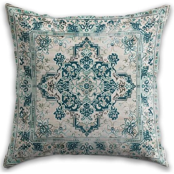 Vintage Boho Floral Print Throw Pillow Cover 18x18 - Orange, Blue, Teal - Retro Rust Floral Decor Pillowcase | Indoor Outdoor Cushion Case for Sofa