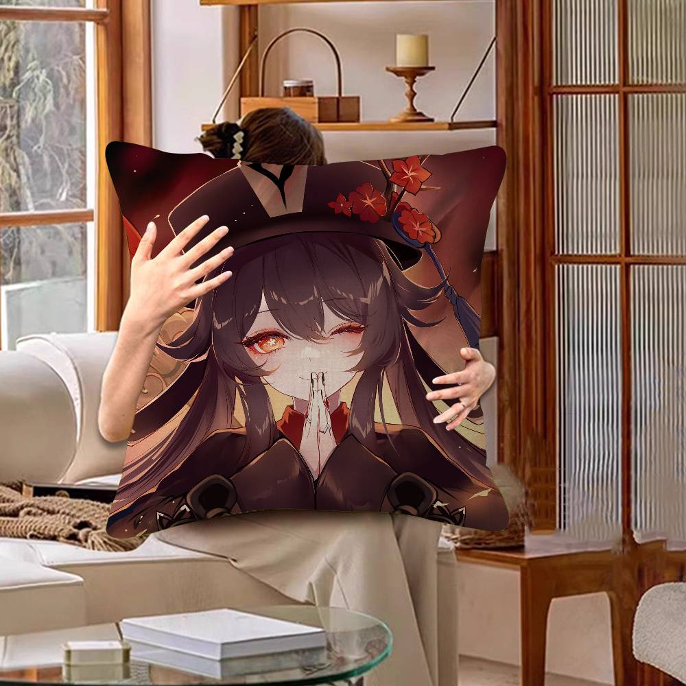 Genshin Impact Hu Tao Pillow Cover For Bedroom Room And Living Room Sofa Decorative Cushion Cover