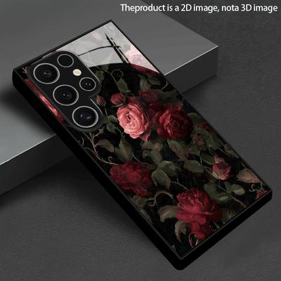 Dark Red Rose Pattern 2D Phone Case for Samsung S26 S25 S24 S23 S22 S21 S20 A55 A54 A53 A52 Tempered Glass Protective Cover