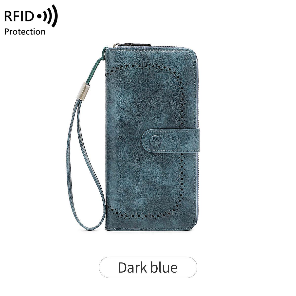 

Новый женский кошелек Полый орган сумка для карт Ретро большой вместимости длинный кошелек темно-синий