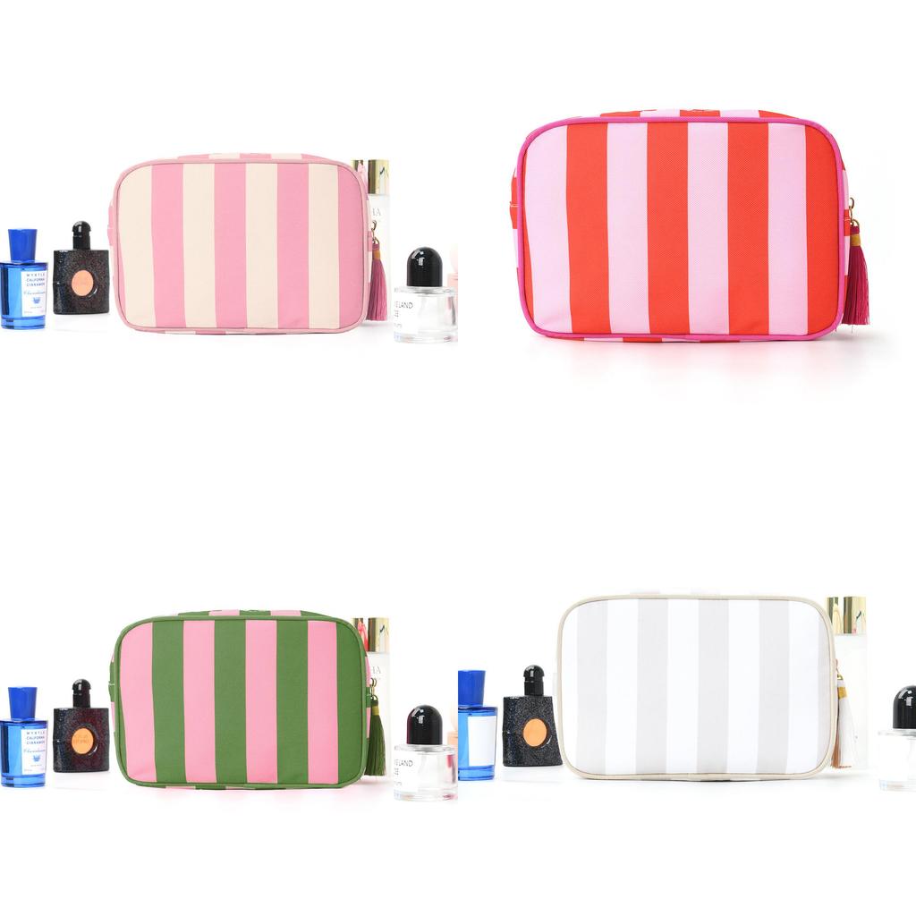 Bolsa de Maquiagem de Viagem Simples e Moderna Com Franjas Listradas Para Armazenamento Portátil de Cosméticos