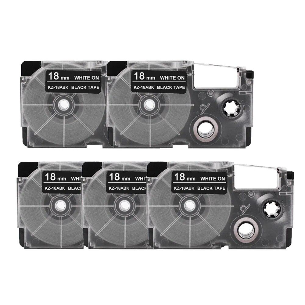 5 Packs 18mm Label Tape XR-18GN XR18YW XR18WE XR18BU Ribbons Compatible for Casio EZ Label Printer KL-100 KL120 KL60 KL-750