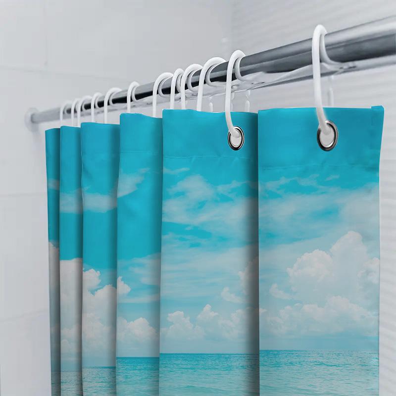 Strand Himmel Duschvorhang Blau Weiß Wasserdicht Druck Dekorativ Badezimmer Fenster Wasserdicht Badezimmer Dekorationen Innen Haus