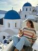 Women's Striped Round Neck Color Block Loose Knit Sweater - Spring/Autumn