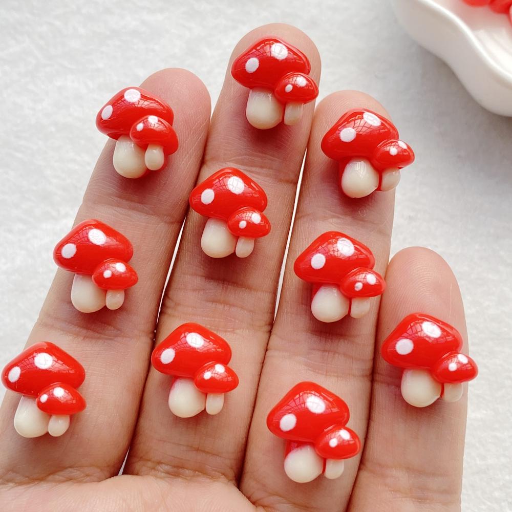 

20Pcs Cute Mini Cartoon Red Mushroom Nail Art Resin Designer Charms DIY Craft For Nail 3D Decorations Jewelry красный