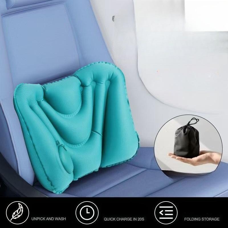 Upgraded Portable Pressurized Inflatable Lumbar Support Travel Pillow Foldable Neck Pillow for Home and Travel