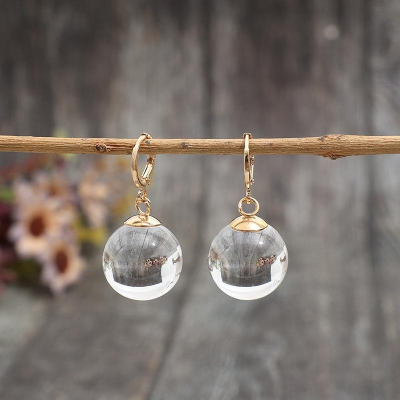 Simple Fashion Spherical Glass Dangle Earrings For Women Accessories Gift Hoop Earrings Party Jewelry Gift