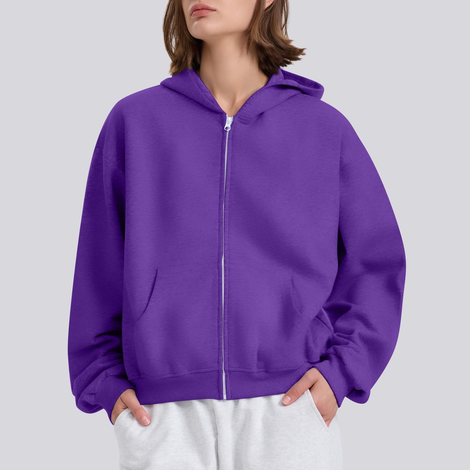 

Женская однотонная свободная толстовка с капюшоном на молнии с длинным рукавом S фиолетовый