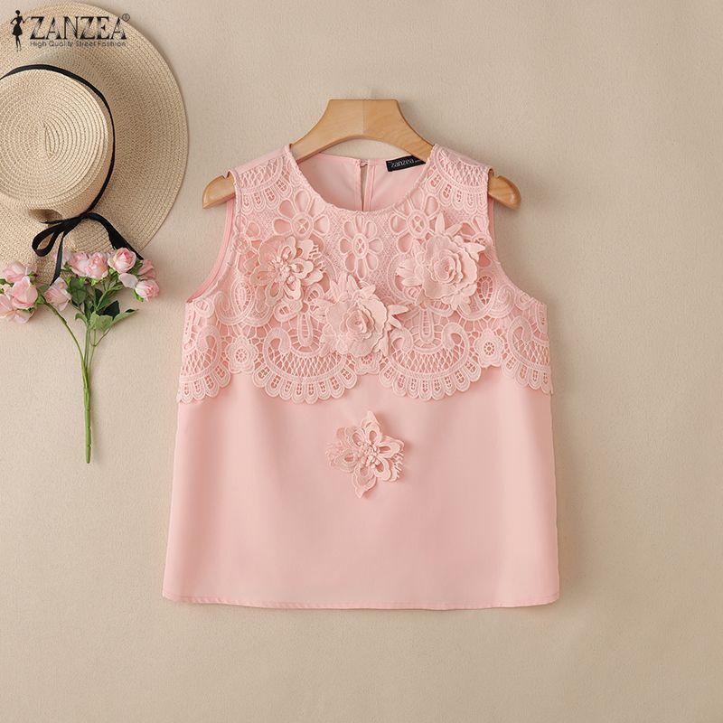 ZANZEA Women Floral Lace Splice Casual Sleeveless Vest Tops