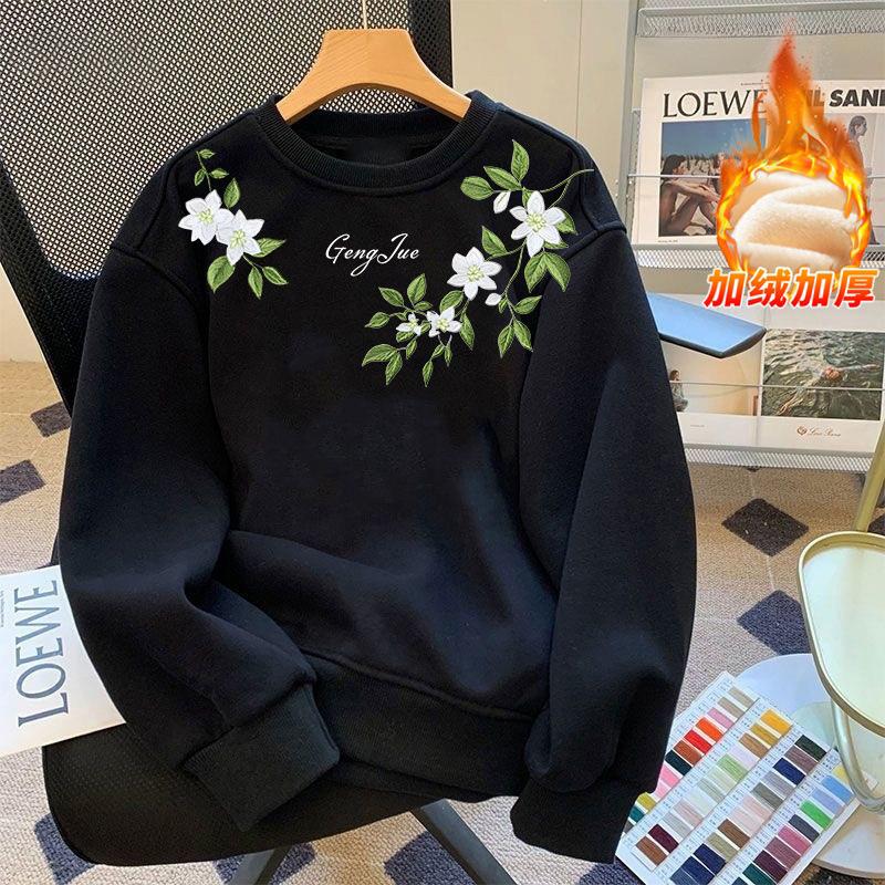 2025 heavy-duty printed men's fleece thickened crew neck sweater autumn and winter women's sports and leisure versatile