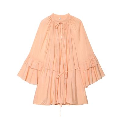 Women's Summer New European and American Style Lotus Leaf Edge Lace-up Loose Long-sleeved Dress