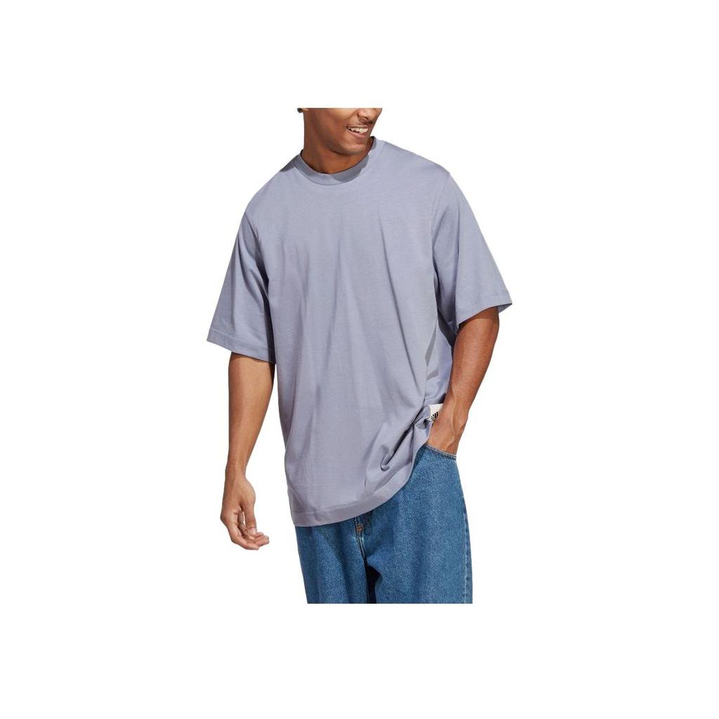 Adidas Solid Color Crew Neck Loose Short Sleeve T-Shirt Men Tops Silver-Gray Violet IC4103
