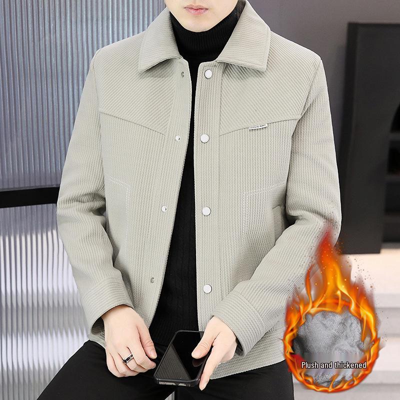 Men's Short Woolen Lapel Coat - Warm Autumn/Winter Casual Jacket with Plus Velvet