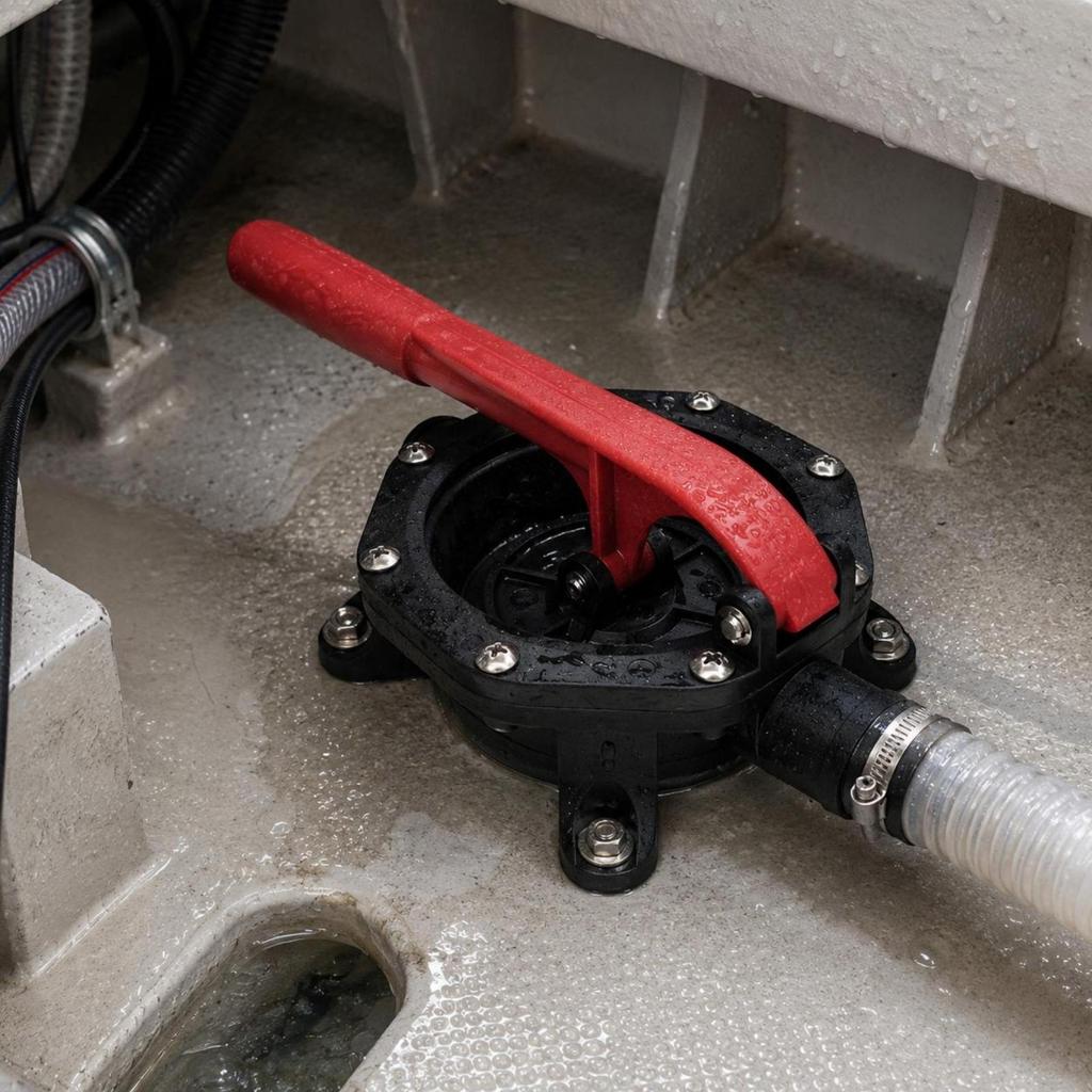 Hand Diaphragm Pump ScrewFastened Cover Water Transfer Red Lever Handle for Marine Use, Boats