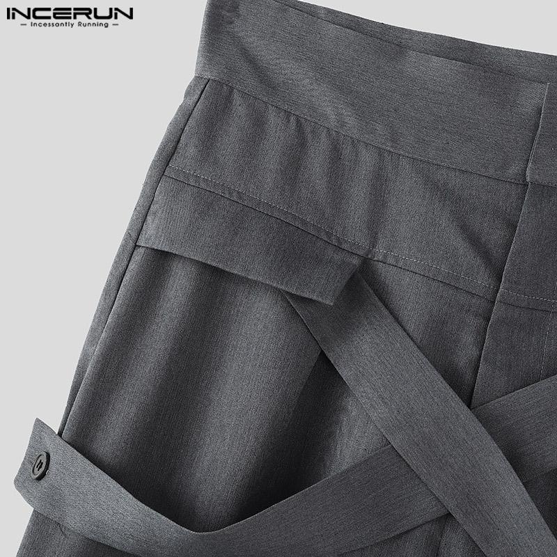 INCERUN Men Zipper Button Front Cross Splits Casual Long Pants Trousers