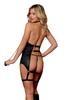 Black Mesh Body Bdsm With Corset / Garter Belt, Faux Leather, Integrated Dg13295 Blk